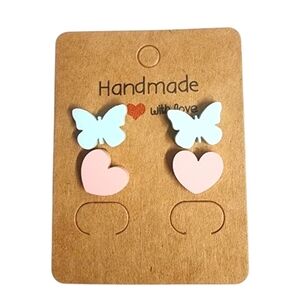 Butterfly Hearts Acrylic Stud Earrings – 2 Pair